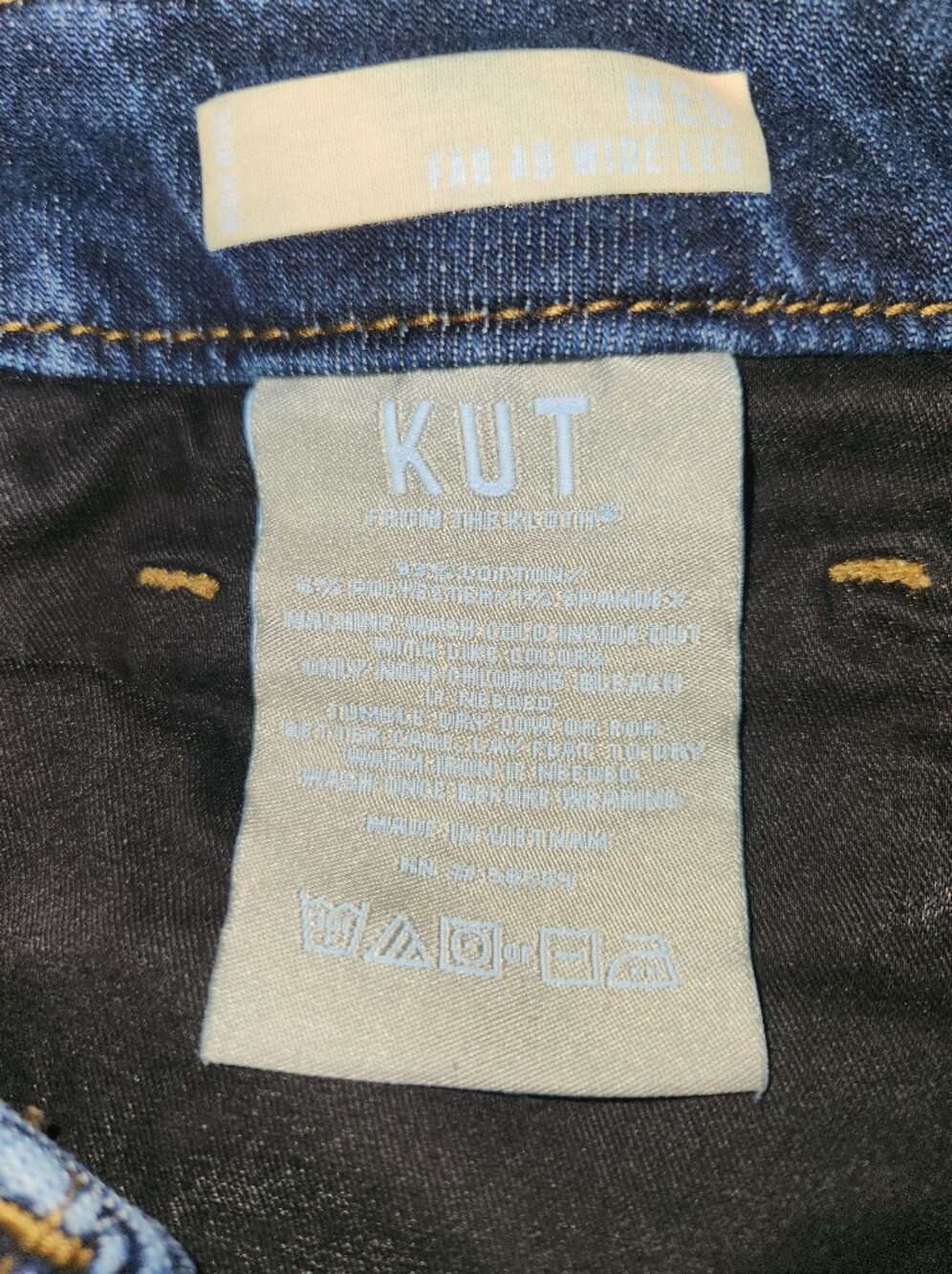 KUT From the Kloth Meg Fab AB Wide Leg High Rise Jeans Size 12 Raw Fray Hem Dark - Picture 9 of 11